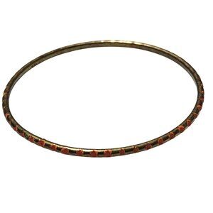 Vintage Gold Tone Bangle Orange Accents Slim Classic Minimalist Fashion Jewelry